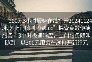 “300元3小時(shí)服務(wù)在線打開20241124.服務(wù)上門隨叫隨到.cc”探索高效便捷服務(wù)，3小時(shí)極速響應(yīng)，上門服務(wù)隨叫隨到—以300元服務(wù)在線打開新紀(jì)元