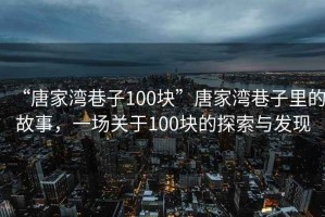 “唐家灣巷子100塊”唐家灣巷子里的故事，一場關于100塊的探索與發(fā)現(xiàn)