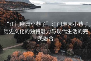 “江門麻園小巷子”江門麻園小巷子，歷史文化的獨特魅力與現(xiàn)代生活的完美融合