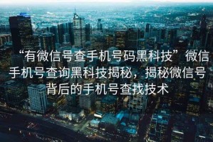 “有微信號查手機號碼黑科技”微信手機號查詢黑科技揭秘，揭秘微信號背后的手機號查找技術(shù)
