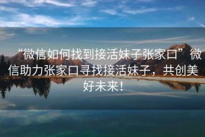 “微信如何找到接活妹子張家口”微信助力張家口尋找接活妹子，共創(chuàng)美好未來！