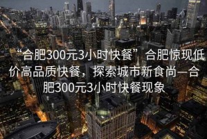 “合肥300元3小時快餐”合肥驚現(xiàn)低價高品質(zhì)快餐，探索城市新食尚—合肥300元3小時快餐現(xiàn)象