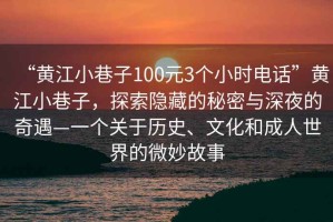 “黃江小巷子100元3個小時電話”黃江小巷子，探索隱藏的秘密與深夜的奇遇—一個關于歷史、文化和成人世界的微妙故事