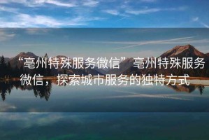 “亳州特殊服務(wù)微信”亳州特殊服務(wù)微信，探索城市服務(wù)的獨(dú)特方式