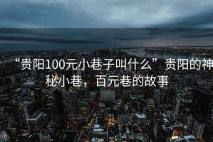 “貴陽100元小巷子叫什么”貴陽的神秘小巷，百元巷的故事