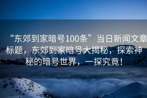 “東郊到家暗號100條”當(dāng)日新聞文章標(biāo)題，東郊到家暗號大揭秘，探索神秘的暗號世界，一探究竟！