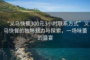 “義烏快餐300元3小時聯(lián)系方式”義烏快餐的獨特魅力與探索，一場味蕾的盛宴