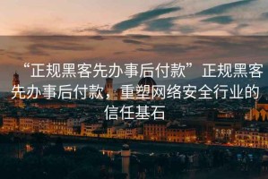 “正規(guī)黑客先辦事后付款”正規(guī)黑客先辦事后付款，重塑網(wǎng)絡(luò)安全行業(yè)的信任基石