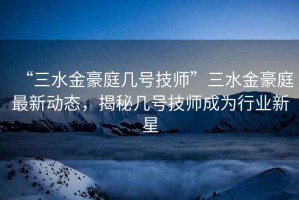 “三水金豪庭幾號技師”三水金豪庭最新動態(tài)，揭秘幾號技師成為行業(yè)新星
