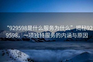 “929598是什么服務(wù)為什么”揭秘929598，一項(xiàng)獨(dú)特服務(wù)的內(nèi)涵與原因
