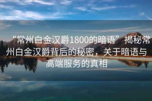 “常州白金漢爵1800的暗語”揭秘常州白金漢爵背后的秘密，關(guān)于暗語與高端服務(wù)的真相