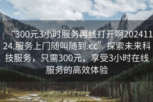 “300元3小時服務再線打開啊20241124.服務上門隨叫隨到.cc”探索未來科技服務，只需300元，享受3小時在線服務的高效體驗