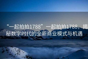 “一起拍拍1788”一起拍拍1788，揭秘?cái)?shù)字時(shí)代的全新商業(yè)模式與機(jī)遇