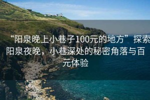 “陽泉晚上小巷子100元的地方”探索陽泉夜晚，小巷深處的秘密角落與百元體驗