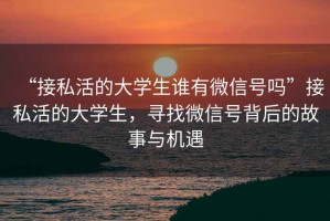 “接私活的大學(xué)生誰有微信號嗎”接私活的大學(xué)生，尋找微信號背后的故事與機遇