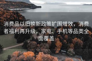 消費品以舊換新政策擴圍增效，消費者福利再升級，家電、手機等品類全面覆蓋