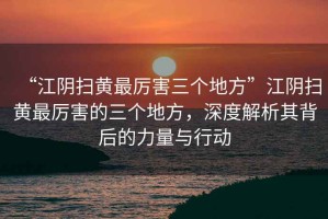 “江陰掃黃最厲害三個地方”江陰掃黃最厲害的三個地方，深度解析其背后的力量與行動