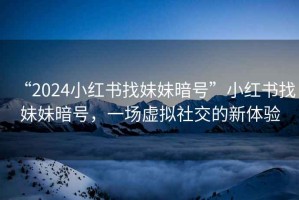 “2024小紅書找妹妹暗號”小紅書找妹妹暗號，一場虛擬社交的新體驗