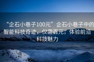“企石小巷子100元”企石小巷子中的智能科技奇跡，僅需百元，體驗(yàn)前沿科技魅力