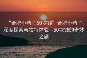 “合肥小巷子50塊錢”合肥小巷子，深度探索與獨(dú)特體驗(yàn)—50塊錢的奇妙之旅