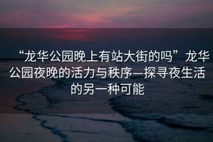 “龍華公園晚上有站大街的嗎”龍華公園夜晚的活力與秩序—探尋夜生活的另一種可能