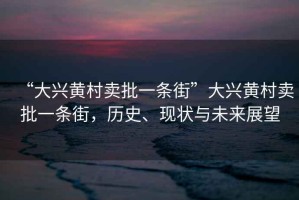 “大興黃村賣批一條街”大興黃村賣批一條街，歷史、現(xiàn)狀與未來展望