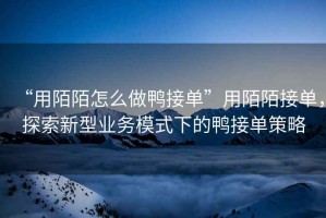 “用陌陌怎么做鴨接單”用陌陌接單，探索新型業(yè)務(wù)模式下的鴨接單策略