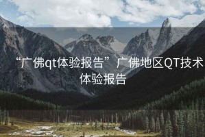 “廣佛qt體驗(yàn)報(bào)告”廣佛地區(qū)QT技術(shù)體驗(yàn)報(bào)告