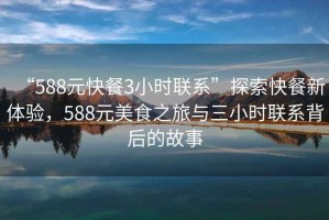 “588元快餐3小時聯(lián)系”探索快餐新體驗，588元美食之旅與三小時聯(lián)系背后的故事