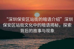 “深圳保安區(qū)站街的暗語介紹”深圳保安區(qū)站街文化中的暗語揭秘，探索背后的故事與現(xiàn)象
