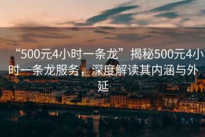 “500元4小時一條龍”揭秘500元4小時一條龍服務(wù)，深度解讀其內(nèi)涵與外延