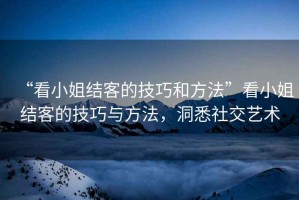 “看小姐結(jié)客的技巧和方法”看小姐結(jié)客的技巧與方法，洞悉社交藝術(shù)