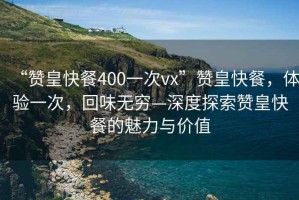 “贊皇快餐400一次vx”贊皇快餐，體驗一次，回味無窮—深度探索贊皇快餐的魅力與價值
