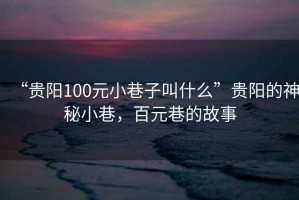 “貴陽100元小巷子叫什么”貴陽的神秘小巷，百元巷的故事