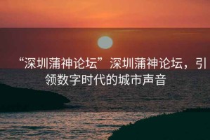 “深圳蒲神論壇”深圳蒲神論壇，引領數(shù)字時代的城市聲音