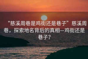 “慈溪周巷是雞街還是巷子”慈溪周巷，探索地名背后的真相—雞街還是巷子？