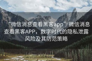 “微信消息查看黑客app”微信消息查看黑客APP，數(shù)字時(shí)代的隱私泄露風(fēng)險(xiǎn)及其防范策略