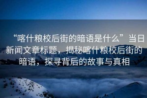 “喀什糧校后街的暗語是什么”當(dāng)日新聞文章標(biāo)題，揭秘喀什糧校后街的暗語，探尋背后的故事與真相