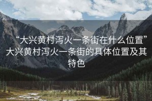 “大興黃村瀉火一條街在什么位置”大興黃村瀉火一條街的具體位置及其特色