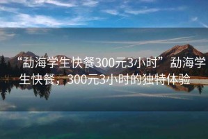 “勐海學生快餐300元3小時”勐海學生快餐，300元3小時的獨特體驗