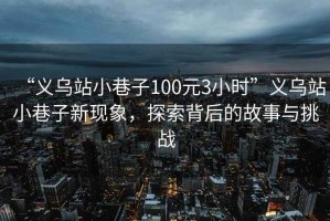 “義烏站小巷子100元3小時”義烏站小巷子新現(xiàn)象，探索背后的故事與挑戰(zhàn)