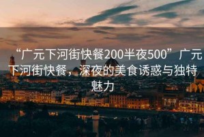 “廣元下河街快餐200半夜500”廣元下河街快餐，深夜的美食誘惑與獨(dú)特魅力
