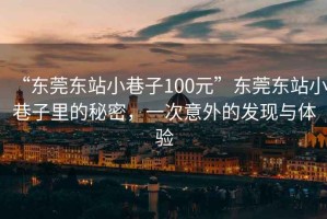 “東莞東站小巷子100元”東莞東站小巷子里的秘密，一次意外的發(fā)現(xiàn)與體驗(yàn)