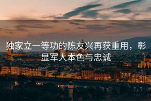 獨(dú)家立一等功的陳友興再獲重用，彰顯軍人本色與忠誠(chéng)