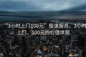 “3小時上門100元”極速服務，3小時上門，100元的價值體現(xiàn)