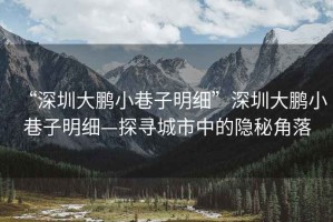 “深圳大鵬小巷子明細(xì)”深圳大鵬小巷子明細(xì)—探尋城市中的隱秘角落