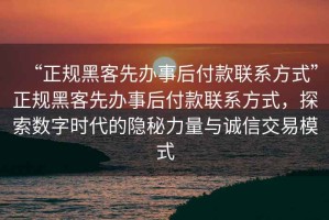 “正規(guī)黑客先辦事后付款聯(lián)系方式”正規(guī)黑客先辦事后付款聯(lián)系方式，探索數(shù)字時(shí)代的隱秘力量與誠信交易模式