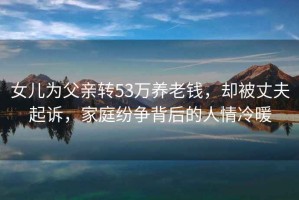 女兒為父親轉(zhuǎn)53萬養(yǎng)老錢，卻被丈夫起訴，家庭紛爭背后的人情冷暖