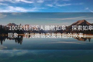 “100塊錢(qián)附近人微信如皋”探索如皋現(xiàn)象，百元微信交友背后的故事』