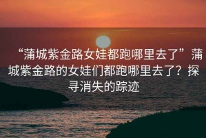 “蒲城紫金路女娃都跑哪里去了”蒲城紫金路的女娃們都跑哪里去了？探尋消失的蹤跡